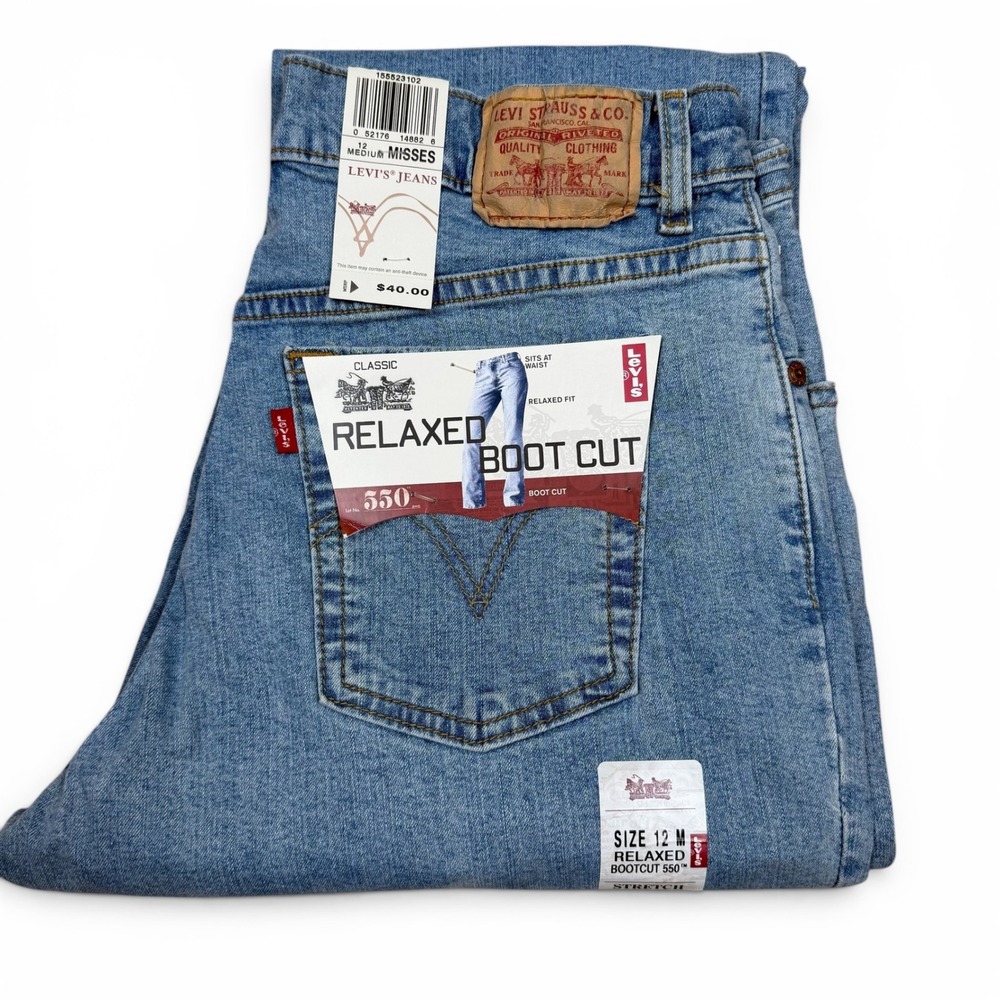 Levis 550 Relaxed Boot Cut Jeans Womens 12M Medium Wash Blue Stretch NWT Vintage